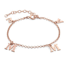 Cargar imagen en el visor de la galería, Pulsera Personalizada con colgante de letras S0016 con texto nombre para mujer hombre Cadena Ajustablede de cobre / plata de ley 925 chapada de oro rosa de 18K