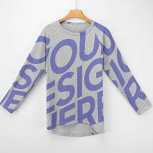 Cargar imagen en el visor de la galería, Camiseta Estampada de Punto Gris Cuello Redondo Manga Larga Dobladillo Irregular para Mujer BL Personalizada con Impresión Completa de Una Imagen con Foto Logo Patrón Texto