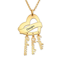 Cargar imagen en el visor de la galería, Collar con colgante corazón personalizado X0036 con texto nombre Longitud Ajustable en plata de ley 925 chapado de oro rosa de 18K