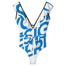 Cargar imagen en el visor de la galería, 2024 NUEVO traje de baño para mujer SDS2003 traje de baño sexy de una pieza traje de baño de playa con cuello en V con ribete de volantes personalizado con patrón foto texto (impresión de imagen única)
