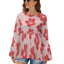 Cargar imagen en el visor de la galería, Blusa / Camiseta con volantes dobladillo irregular cuello redondo manga larga PL Personalizada con Impresión Completa de una imagen con Foto Logo Patrón Texto