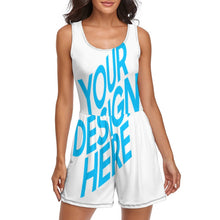 Cargar imagen en el visor de la galería, Pantalones Cortos de Mono sin Mangas Casual Holgado Ropa de casa para Mujer QZ6055 con Diseño Personalizados con Impresión Completa de una imagen con Foto Logo Patrón Texto