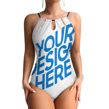 Cargar imagen en el visor de la galería, Traje de baño halter de una pieza con cordones para mujer personalizado con patrón foto texto (impresión de imagen única)