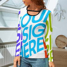 Cargar imagen en el visor de la galería, Camiseta Blusa de Moda Estilo Casual Sueltas Holgada Manga Larga Cuello Redondo para Mujer NZ051 Personalizada con Impresión Completa de múltiples imágenes con Foto Logo Patrón Texto