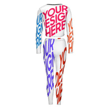 Cargar imagen en el visor de la galería, Traje de Sudadera deportiva ajustada cuello en V Camiseta manga larga para mujer NZ153 Personalizado con Impresión Completa de múltiples imágenes con Foto Logo Patrón Texto