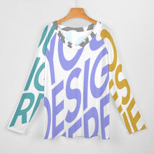 Cargar imagen en el visor de la galería, Camiseta holgada de manga larga con cuello en V de moda para mujer TLREV2 Personalizada con Impresión Completa de múltiples imágenes con Foto Logo Patrón Texto