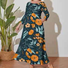 Cargar imagen en el visor de la galería, Vestido holgado talla grande manga larga cuello redondo para mujer A120 Personalizado con Impresión Completa de múltiples imágenes con Foto Logo Patrón Texto