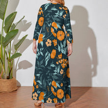 Cargar imagen en el visor de la galería, Vestido holgado talla grande manga larga cuello redondo para mujer A120 Personalizado con Impresión Completa de múltiples imágenes con Foto Logo Patrón Texto