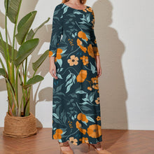 Cargar imagen en el visor de la galería, Vestido holgado talla grande manga larga cuello redondo para mujer A120 Personalizado con Impresión Completa de múltiples imágenes con Foto Logo Patrón Texto