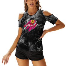Cargar imagen en el visor de la galería, Camiseta Hombros Descubiertos Sexy Manga Corta Cuello Redondo para mujer ACT Personalizada con Impresión Completa de múltiples imágenes con Foto Logo Patrón Texto