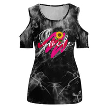 Cargar imagen en el visor de la galería, Camiseta Hombros Descubiertos Sexy Manga Corta Cuello Redondo para mujer ACT Personalizada con Impresión Completa de múltiples imágenes con Foto Logo Patrón Texto