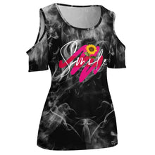 Cargar imagen en el visor de la galería, Camiseta Hombros Descubiertos Sexy Manga Corta Cuello Redondo para mujer ACT Personalizada con Impresión Completa de múltiples imágenes con Foto Logo Patrón Texto