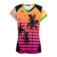 Cargar imagen en el visor de la galería, Camiseta manga corta cuello en V de moda para mujer AHT Personalizada con Impresión Completa de múltiples imágenes con Foto Logo Patrón Texto