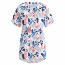Cargar imagen en el visor de la galería, Camiseta larga cuello redondo manga corta talla grande para mujer AQT Personalizada con Impresión Completa de una imagen con Foto Logo Patrón Texto