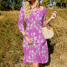 Cargar imagen en el visor de la galería, Vestido estampado cuello en V lazo espalda manga 3/4 para mujer B272 Personalizado con Impresión Completa de una imagen con Foto Logo Patrón Texto