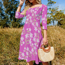 Cargar imagen en el visor de la galería, Vestido estampado cuello en V lazo espalda manga 3/4 para mujer B272 Personalizado con Impresión Completa de una imagen con Foto Logo Patrón Texto