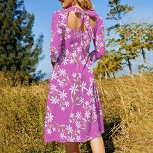 Cargar imagen en el visor de la galería, Vestido estampado cuello en V lazo espalda manga 3/4 para mujer B272 Personalizado con Impresión Completa de una imagen con Foto Logo Patrón Texto