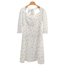 Cargar imagen en el visor de la galería, Vestido estampado cuello en V lazo espalda manga 3/4 para mujer B272 Personalizado con Impresión Completa de múltiples imágenes con Foto Logo Patrón Texto