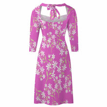 Cargar imagen en el visor de la galería, Vestido estampado cuello en V lazo espalda manga 3/4 para mujer B272 Personalizado con Impresión Completa de una imagen con Foto Logo Patrón Texto