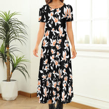 Cargar imagen en el visor de la galería, Vestido manga corta cuello redondo elegante sin bolsillo para mujer B523 Personalizado con Impresión Completa de una imagen con Foto Logo Patrón Texto