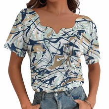 Cargar imagen en el visor de la galería, Camiseta manga corta escote ancho irregular de moda para mujer BBT Personalizada con Impresión Completa de una imagen con Foto Logo Patrón Texto
