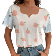 Cargar imagen en el visor de la galería, Camiseta manga corta escote ancho irregular de moda para mujer BBT Personalizada con Impresión Completa de múltiples imágenes con Foto Logo Patrón Texto