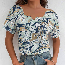 Cargar imagen en el visor de la galería, Camiseta manga corta escote ancho irregular de moda para mujer BBT Personalizada con Impresión Completa de una imagen con Foto Logo Patrón Texto