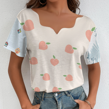 Cargar imagen en el visor de la galería, Camiseta manga corta escote ancho irregular de moda para mujer BBT Personalizada con Impresión Completa de múltiples imágenes con Foto Logo Patrón Texto