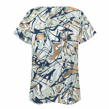 Cargar imagen en el visor de la galería, Camiseta manga corta escote ancho irregular de moda para mujer BBT Personalizada con Impresión Completa de una imagen con Foto Logo Patrón Texto