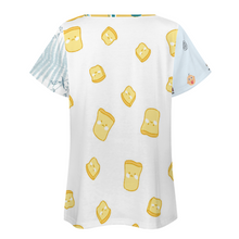 Cargar imagen en el visor de la galería, Camiseta manga corta escote ancho irregular de moda para mujer BBT Personalizada con Impresión Completa de múltiples imágenes con Foto Logo Patrón Texto