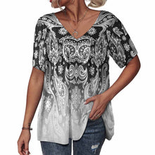 Cargar imagen en el visor de la galería, Camiseta de manga corta con cuello en V volante suelto para mujer BDT Personalizada con Impresión Completa de una imagen con Foto Logo Patrón Texto