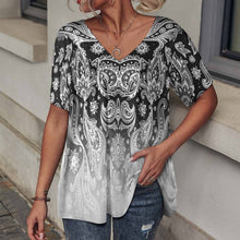 Cargar imagen en el visor de la galería, Camiseta de manga corta con cuello en V volante suelto para mujer BDT Personalizada con Impresión Completa de una imagen con Foto Logo Patrón Texto