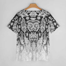 Cargar imagen en el visor de la galería, Camiseta de manga corta con cuello en V volante suelto para mujer BDT Personalizada con Impresión Completa de una imagen con Foto Logo Patrón Texto