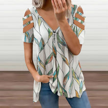 Cargar imagen en el visor de la galería, Blusa / camiseta con cremallera y hombros descubiertos para mujer BE Personalizada con impresión completa de múltiples imágenes con Foto Logo Patrón Texto