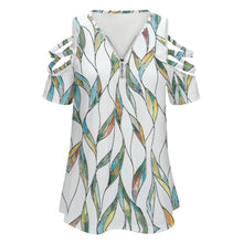 Cargar imagen en el visor de la galería, Blusa / camiseta con cremallera y hombros descubiertos para mujer BE Personalizada con impresión completa de múltiples imágenes con Foto Logo Patrón Texto