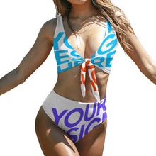 Cargar imagen en el visor de la galería, Traje de baño / Bikini de Cintura Alta con Cintas BK2079 Personalizado con impresión completa de múltiples imágenes con Foto Logo Patrón Texto