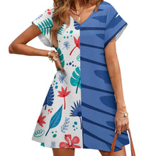 Cargar imagen en el visor de la galería, Vestido de manga corta con cuello en V suave suelto de moda para mujer BUQ Personalizado con Impresión Completa con Foto Logo Patrón Texto