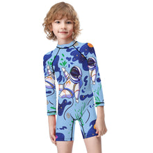 Cargar imagen en el visor de la galería, Bañador de Una Pieza Manga Larga de Natación Playa con Cremallera para Niños BT001 Personalizado con Foto Logo Patrón Texto