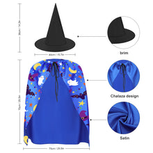 Cargar imagen en el visor de la galería, Conjunto de Capa de mago Traje de Disfraz de bruja de Halloween Fiesta para Niños Niñas Chicos Chicas FS0821001 Personalizado con Impresión Completa con Foto Logo Patrón Texto