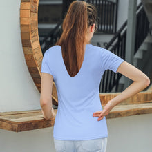 Cargar imagen en el visor de la galería, Camiseta de moda suave cuello en V manga corta para mujer T01 Personalizada con Impresión Completa de múltiples imágenes con Foto Logo Patrón Texto