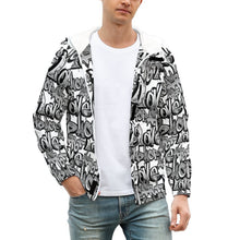 Cargar imagen en el visor de la galería, Chaqueta Gruesa de Velcro Invierno Con Capucha Cremallera para hombre A681 Personalizada con Impresión Completa de múltiples imágenes con Foto Logo Patrón Texto