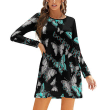 Cargar imagen en el visor de la galería, Vestido Casual de Moda Cuello Redondo de Manga Larga para mujer NZ015 Personalizado con Impresión Completa de múltiples imágenes con Foto Logo Patrón Texto