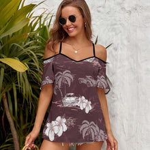 Cargar imagen en el visor de la galería, Camiseta Sexy Hombros Descubiertos con Tirantes para Mujer NZ019 Personalizada con Impresión Completa de múltiples imágenes con Foto Logo Patrón Texto