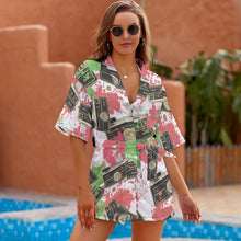 Cargar imagen en el visor de la galería, Bata Kimono Corta Pijama Ropa de Dormir Suave para Mujer JJ1210 Personalizada con Impresión Completa de múltiples imágenes con Foto Logo Patrón Texto