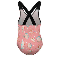 Cargar imagen en el visor de la galería, Bañador de Una Pieza con Estampado de Concha Correas Cruzadas para Niñas NT018 Personalizado con Foto Logo Patrón Texto