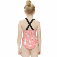 Cargar imagen en el visor de la galería, Bañador de Una Pieza con Estampado de Concha Correas Cruzadas para Niñas NT018 Personalizado con Foto Logo Patrón Texto
