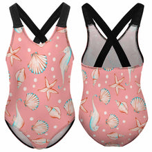 Cargar imagen en el visor de la galería, Bañador de Una Pieza con Estampado de Concha Correas Cruzadas para Niñas NT018 Personalizado con Foto Logo Patrón Texto