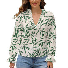 Cargar imagen en el visor de la galería, Camisa con Farol Linda Blusa Manga Larga Abullonada de Moda para Mujer GS Personalizada con Impresión Completa de múltiples imágenes con Foto Logo Patrón Texto
