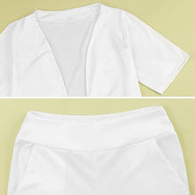 Cargar imagen en el visor de la galería, Camiseta corta pantalones cortos conjunto con lazo sexy para mujer GTZ Personalizada con Impresión Completa de múltiples imágenes con Foto Logo Patrón Texto