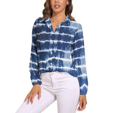 Cargar imagen en el visor de la galería, Camisa / Blusa vintage casual manga larga cuello en V con botones para mujer HS Personalizada con Impresión Completa de múltiples imágenes con Foto Logo Patrón Texto